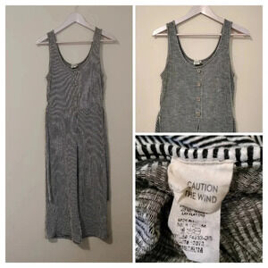 Caution to the Wind MEDIUM Striped Wide Leg Jumpsuit Tie Waist Faux Button Front